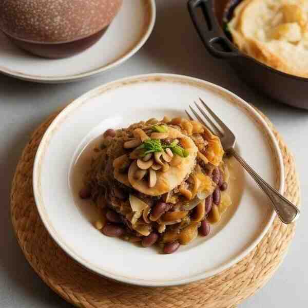 Тушеная капуста с фасолью и шампиньонами